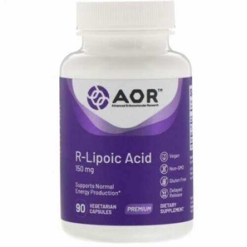 Advanced Orthomolecular Research AOR, R-リポ酸、150mg、植物性カプセル90粒