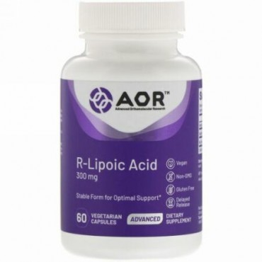 Advanced Orthomolecular Research AOR, R-リポ酸、300mg、植物性カプセル60粒