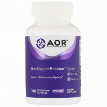Advanced Orthomolecular Research AOR, ジンクカッパーバランス、植物性カプセル100粒