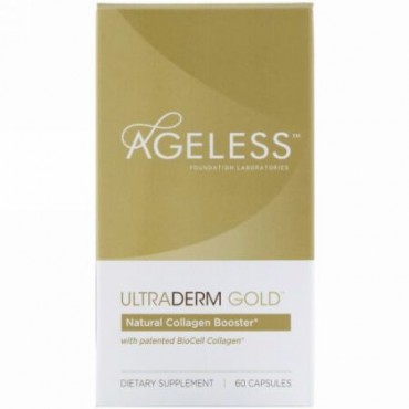 Ageless Foundation Laboratories, UltraDerm Gold（ウルトラダーマ ゴールド）、ナチュラルコラーゲンブースト特許取得済みのBioCell（バイオセル）　コラーゲン配合、カプセル60粒