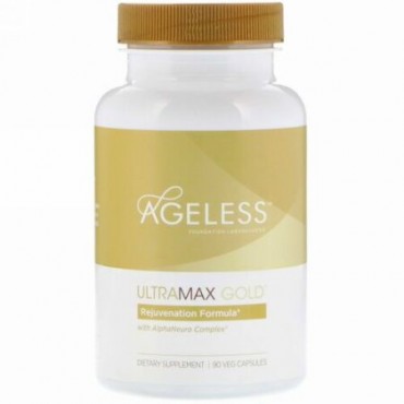 Ageless Foundation Laboratories, アルファニューロコンプレックス配合ウルトラマックスゴールド（UltraMaxGold）、植物性カプセル90粒