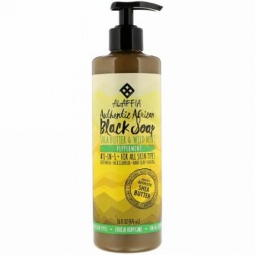 Alaffia, オーセンティックアフリカンブラックソープ、ペパーミント、 16液量オンス (476 ml) (Discontinued Item)