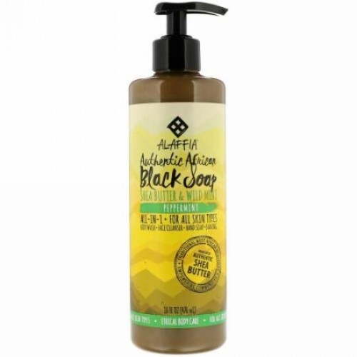 Alaffia, オーセンティックアフリカンブラックソープ、ペパーミント、 16液量オンス (476 ml) (Discontinued Item)