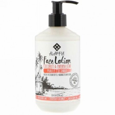 Alaffia, Face Lotion, Normal to Dry Skin, SPF 15, Purely Coconut, 12 fl oz (354 ml) (Discontinued Item)