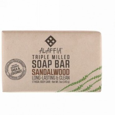 Alaffia, Triple Milled Soap Bar, Sandalwood, 5 oz (140 g) (Discontinued Item)