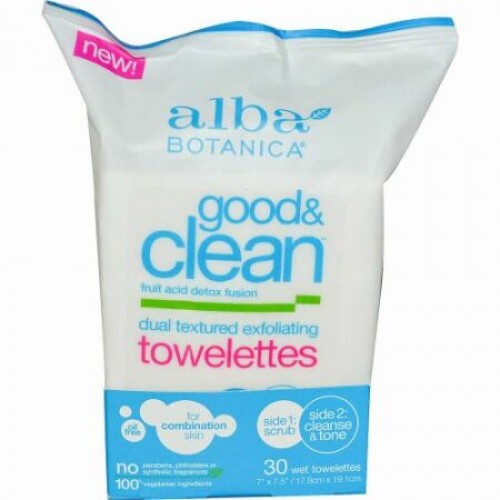 Alba Botanica, グッド・アンドクリーン、デュアルテクスチャー角質除去ウェットティッシュ、油脂不使用、ウェットティッシュ30枚 (Discontinued Item)