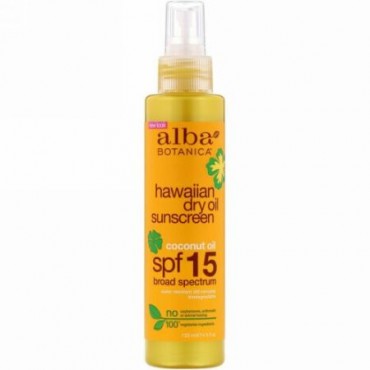 Alba Botanica, Hawaiian Dry Oil Sunscreen Coconut Oil, SPF 15, 4.5 fl oz (133 ml)