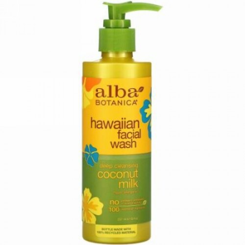 Alba Botanica, ハワイアンフェイシャルウォッシュ、ディープクレンジングココナッツミルク、237ml（8液量オンス）