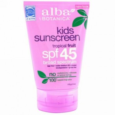 Alba Botanica, 子供用サンスクリーン、トロピカルフルーツ、SPF 45、4オンス (113 g)