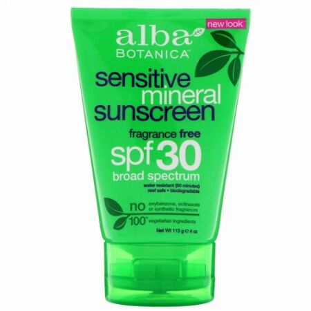 Alba Botanica, ミネラルサンスクリーン、敏感肌用、無香料、SPF 30、4オンス (113 g)