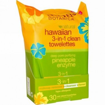 Alba Botanica, ハワイアン3-in-1クリーンウェットティッシュ、ナチュラルウェットティッシュ30枚