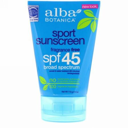Alba Botanica, Sport Sunscreen, SPF 45, 4 oz (113g)