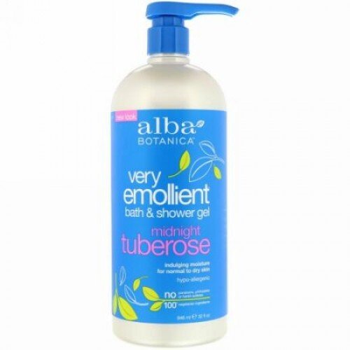 Alba Botanica, ナチュラル・ベリーエモリエント・バス & シャワージェル, ミッドナイト・チューブローズ, 液量オンス (946 ml)