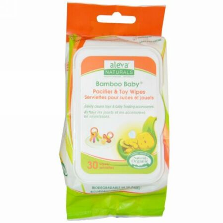 Aleva Naturals, バンブーベビー®, おしゃぶり & おもちゃ用ワイプ, 5.9x7.9 インチ (15 x 20c)