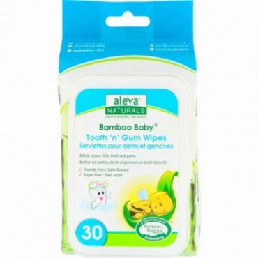 Aleva Naturals, バンブーベビー®, 歯&歯茎用ワイプ,  30枚, 5.9 x 7.9 インチ (15 x 20 cm)