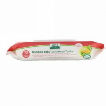 Aleva Naturals, バンブーベビー® ワイプ, ウルトラセンシティブ, 無香料, 72枚, 7.9 x 6.7 インチ (17 x 20 cm)
