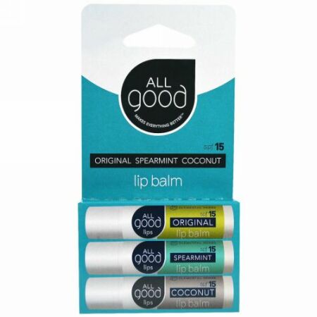 All Good Products, リップバーム、SPF 15、オリジナル、スペアミント、ココナッツ、3パック、4.25 g (Discontinued Item)