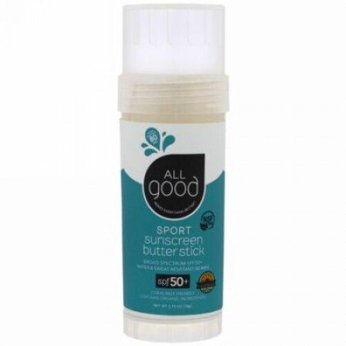 All Good Products, スポーツサンスクリーンバタースティック、SPF 50+、2.75オンス (78 g) (Discontinued Item)