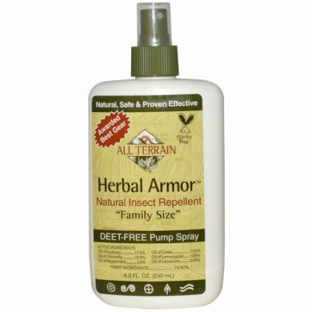 All Terrain, Herbal Armor、天然虫除け、ディート不使用ポンプスプレー、 8.0 液量オンス(240 ml)