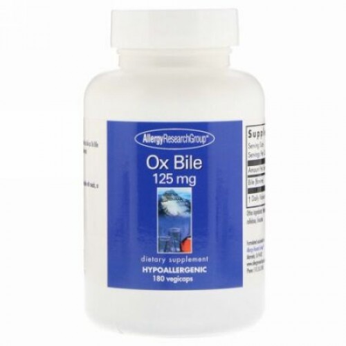 Allergy Research Group, Ox Bile, 125 mg, 180 Vegicaps