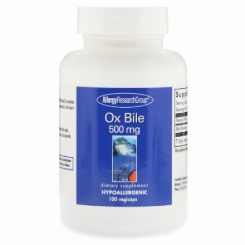 Allergy Research Group, Ox Bile, 500 mg, 100 Vegicaps