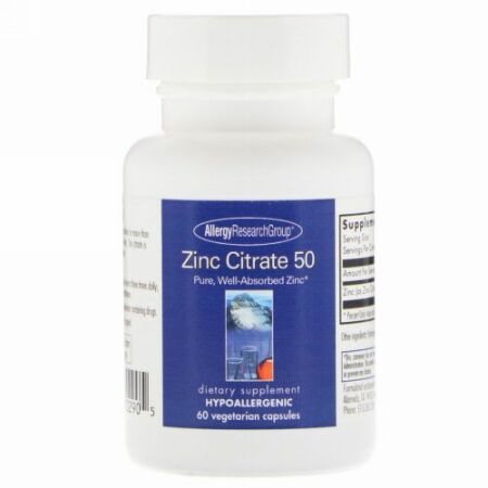 Allergy Research Group, クエン酸亜鉛 50, 植物性カプセル 60粒 (Discontinued Item)