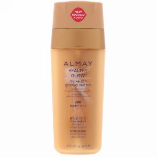 Almay, ヘルシーグローメイクアップ + グラデュアルセルフタン、300、ミディアム、SPF 20、1液量オンス (30 ml) (Discontinued Item)