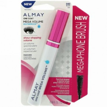 Almay, One Coat メガボリューム ウォータープルーフマスカラ、040、黒色、0.34 fl oz (10 ml) (Discontinued Item)