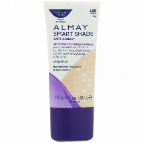 Almay, スマートシェード、Anti-Aging（エイジングケア）スキントーンマッチングメイクアップ、SPF 20、100 ライト、1 fl oz (30 ml) (Discontinued Item)