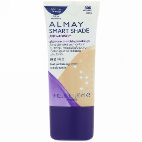 Almay, スマートシェード、 Anti-Aging（エイジングケア） スキントーンマッチングメイク、SPF20、300ミディアム、1 fl oz (30 ml) (Discontinued Item)