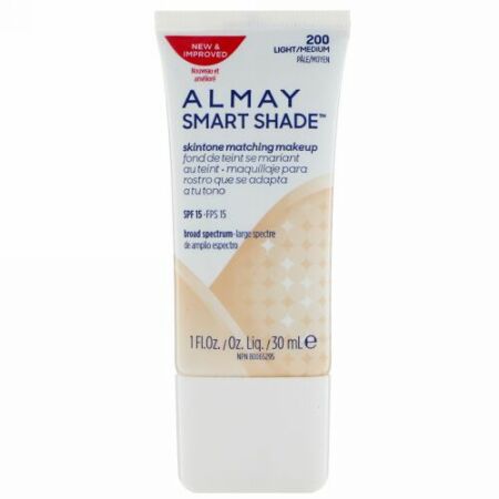 Almay, スマートシェード、スキントーンマッチング・メイクアップ、SPF 15, 200 ライト/ミディアム、 1 fl oz (30 ml) (Discontinued Item)
