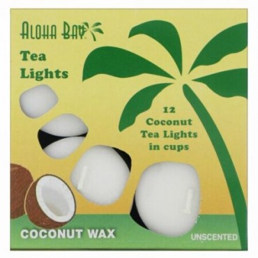 Aloha Bay, ココナッツワックスキャンドル、ティーライト、無香、白、12個入り (Discontinued Item)
