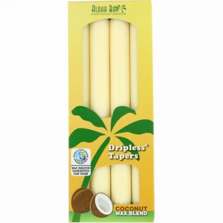 Aloha Bay, Dripless Coconut Tapers, Unscented, Cream, 4 Pack, 9 in (23 cm) Each (Discontinued Item)