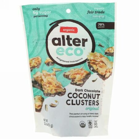 Alter Eco, ダークチョコレートココナッツクラスター、オリジナル、カカオ70％、91g（3.2オンス） (Discontinued Item)