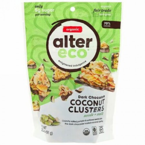 Alter Eco, ダークチョコレートココナッツクラスター、シード+ソルト、3.2 oz (91 g) (Discontinued Item)