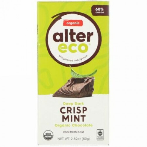 Alter Eco, オーガニックチョコレートバー、ディープダーククリスプミント、2.82オンス (80 g) (Discontinued Item)