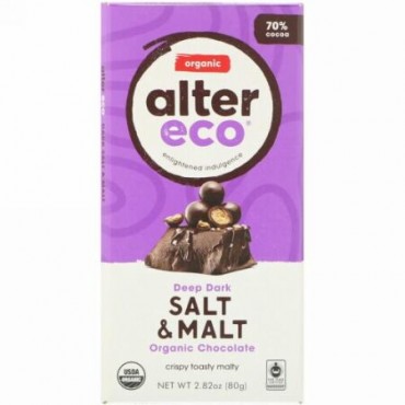 Alter Eco, Organic Chocolate Bar, Deep Dark Salt & Malt, 2.82 oz (80 g) (Discontinued Item)