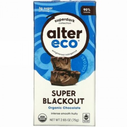 Alter Eco, Organic Chocolate Bar, Super Blackout, 2.65 oz (75 g)