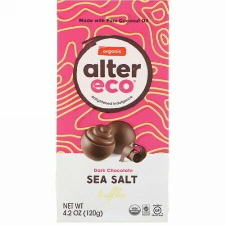 Alter Eco, オーガニック シーソルト・トリュフ, ダークチョコレート, 4.2 オンス (120 g)
