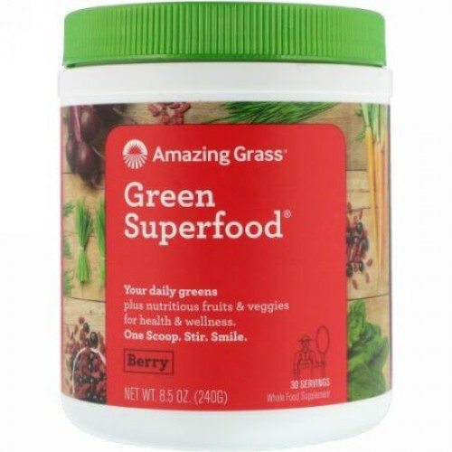 Amazing Grass, 緑のスーパーフード、ベリードリンクパウダー、 8.5 oz (240 g)