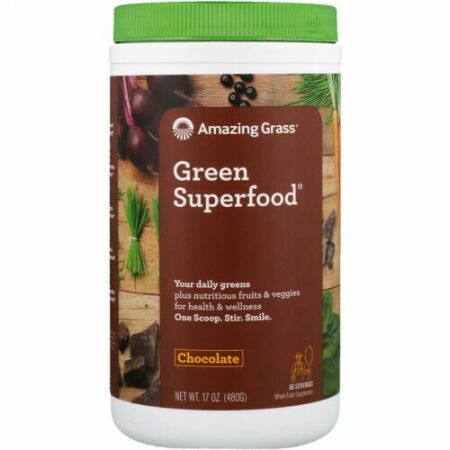 Amazing Grass, グリーン スーパーフード, チョコレート ドリンク パウダー, カカオ抽出物, 17 oz (480 g)