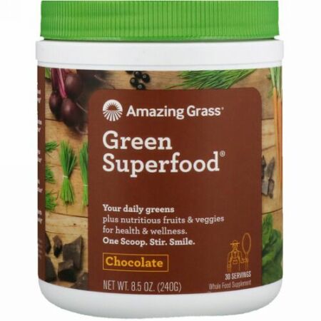 Amazing Grass, グリーンスーパーフード、チョコレート、240g（8.5 oz）