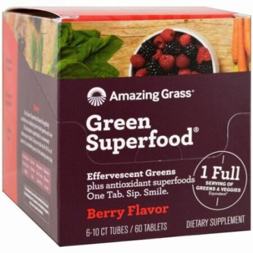 Amazing Grass, グリーンスーパーフード、エファーヴェセントグリーン、ベリー味、6本、各10錠 (Discontinued Item)