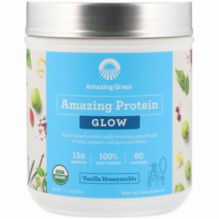 Amazing Grass, Organic Amazing Protein, Glow, Vanilla Honeysuckle, 11.1 oz (315 g) (Discontinued Item)
