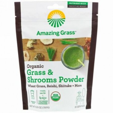 Amazing Grass, オーガニックグラス＆シュルームパウダー、5.29 oz (150 g) (Discontinued Item)