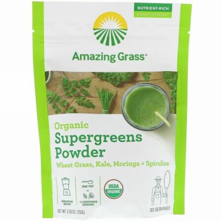 Amazing Grass, オーガニックスーパーグリーンパウダー、5.29オンス（150g）