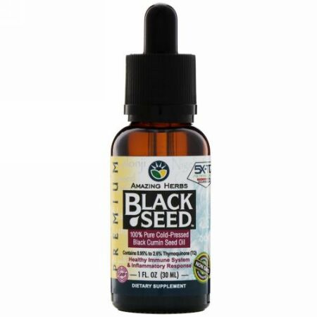 Amazing Herbs, ブラックシード、100%純粋な低温圧縮ブラッククミンシードオイル、 1 fl oz (30 ml) (Discontinued Item)