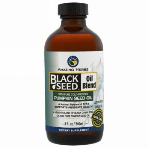 Amazing Herbs,  冷間圧縮されたカボチャの種油とブラックシードオイルのブレンド, 8 fl oz (240 ml)