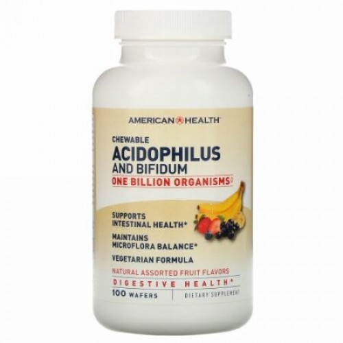 American Health, Chewable Acidophilus And Bifidum, Natural Assorted Fruit Flavors, 100 Wafers