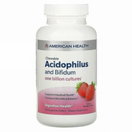 American Health, Chewable Acidophilus And Bifidum, Natural Strawberry Flavor, 100 Wafers